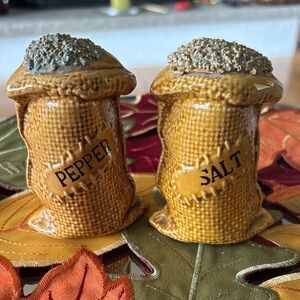 Vintage Rustic Burlap BagBrown Salt and Pepper Shaker Set